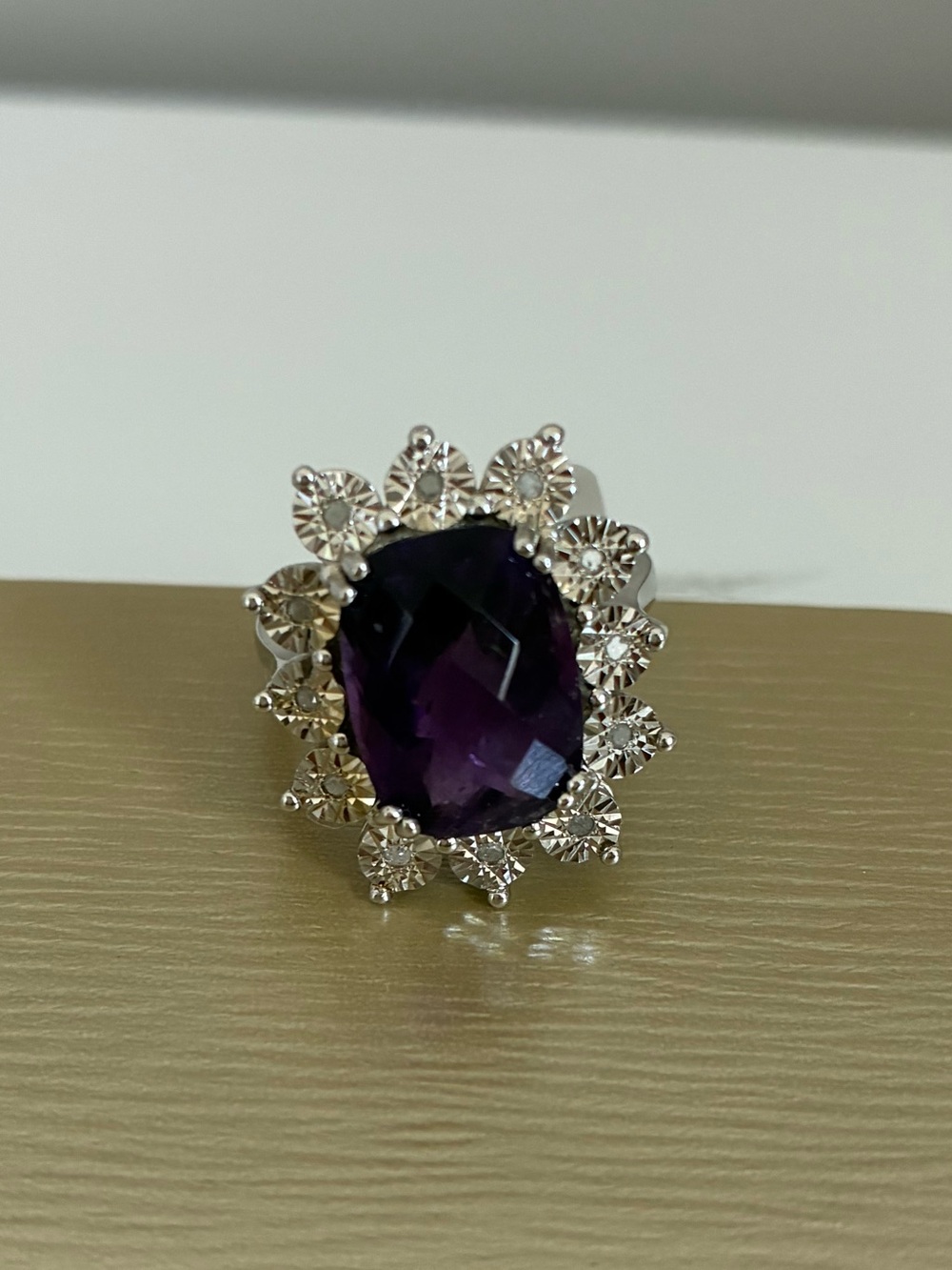 6.35CT African Amethyst .10CTW White Diamonds Sterling Silver Ring Size 7 - NWT